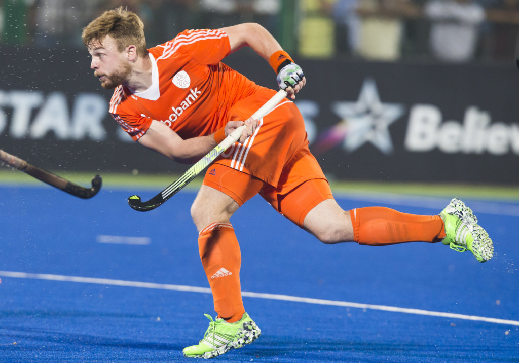 RAIPUR (India) . Mink Van Der Weerden (Ned) tijdens de wedstrijd om de derde plaats tussen de mannen van Nederland en India in de finaleronde van het Hockey World League . COPYRIGHT KOEN SUYK